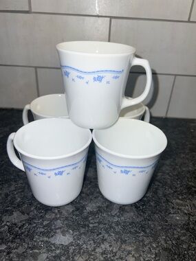 Corning MORNING BLUE Mugs with Blue Floral Border - Set of 5  like new